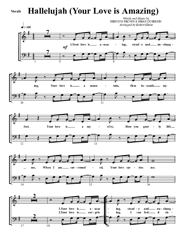 Hallelujah (Your Love Is Amazing) Choir Sheet (G3 Worship)