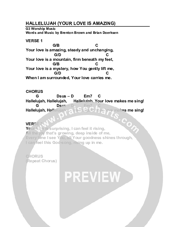 Hallelujah (Your Love Is Amazing) Chords & Lyrics (G3 Worship)