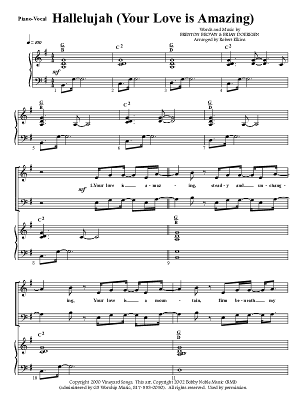 Hallelujah (Your Love Is Amazing) Piano/Vocal & Lead (G3 Worship)