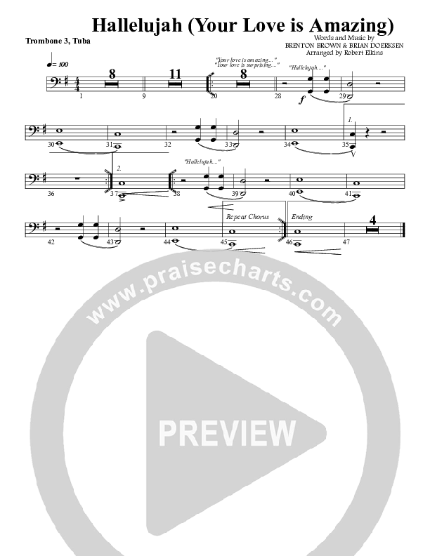 Hallelujah (Your Love Is Amazing) Trombone 3/Tuba (G3 Worship)