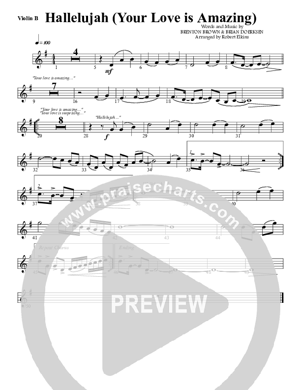 Hallelujah (Your Love Is Amazing) Violin 2 (G3 Worship)