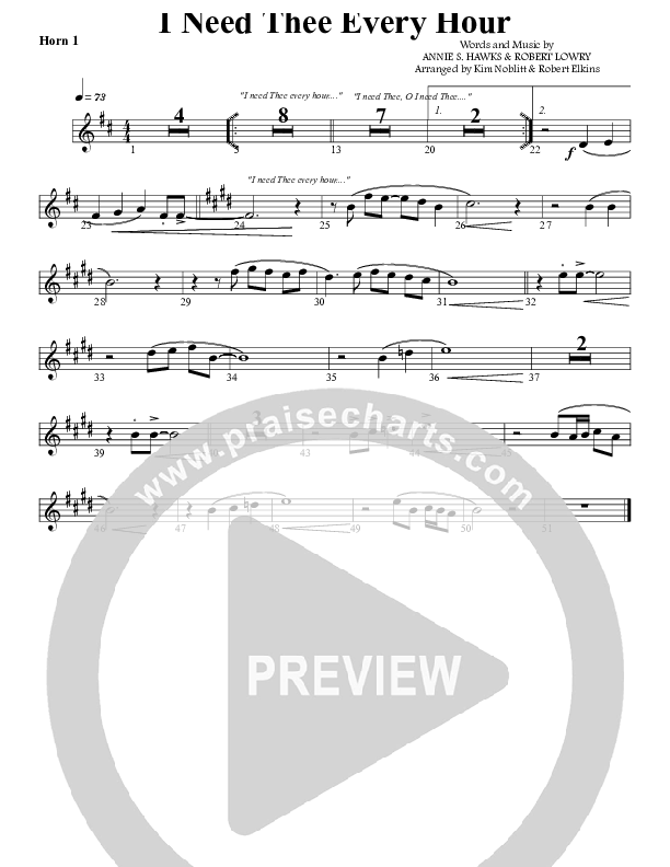 I Need Thee Every Hour French Horn 1 (G3 Worship)