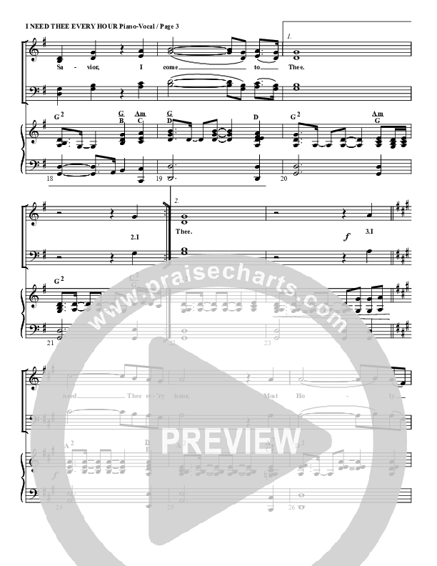 I Need Thee Every Hour Piano/Vocal (G3 Worship)
