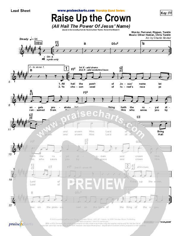 Raise Up The Crown Lead Sheet (Chris Tomlin / Passion)