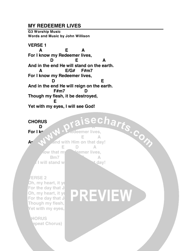 My Redeemer Lives Chord Chart