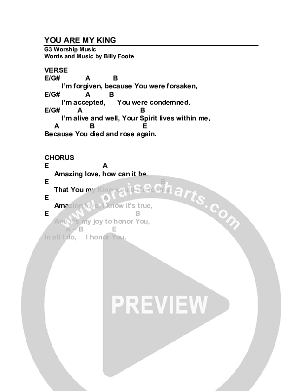 You Are My King (Amazing Love) Chord Chart (G3 Worship)