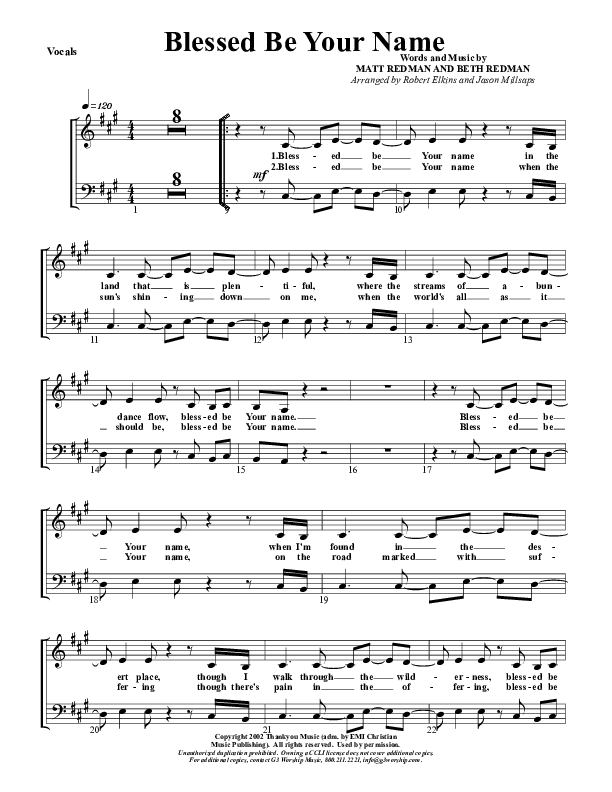 Blessed Be Your Name Choir Sheet (G3 Worship)