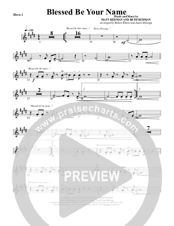 Blessed Be Your Name French Horn 2 (G3 Worship)