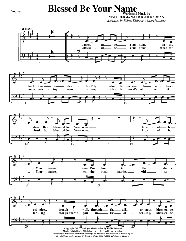 Blessed Be Your Name Lead Sheet (G3 Worship)
