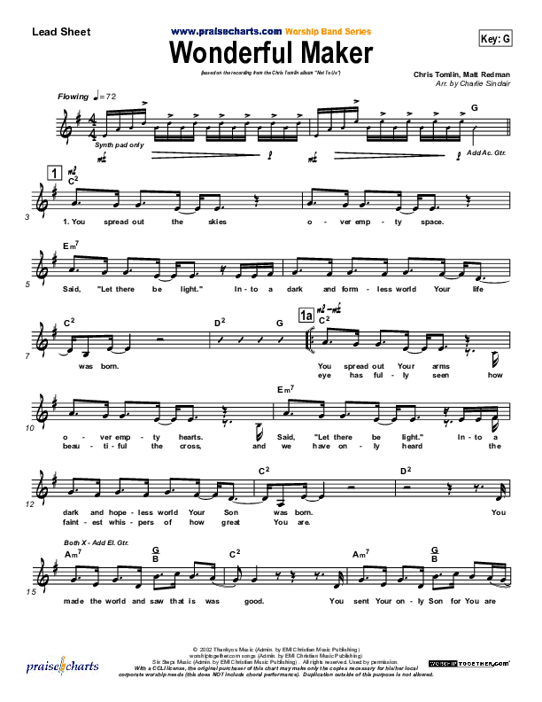 Wonderful Maker Lead Sheet (SAT) (Chris Tomlin)