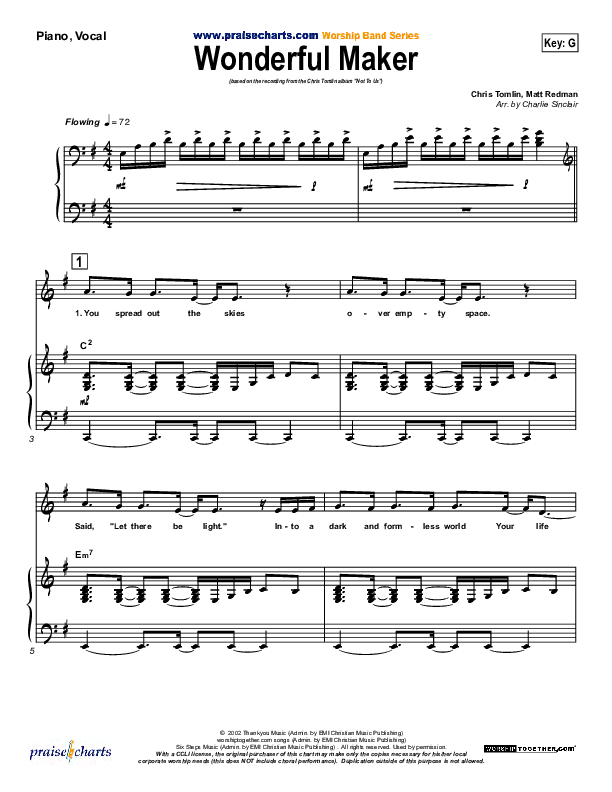 Wonderful Maker Piano/Vocal (Chris Tomlin)