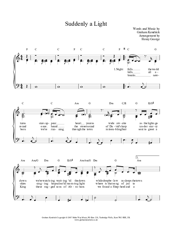 Suddenly A Light Piano/Vocal (Graham Kendrick)