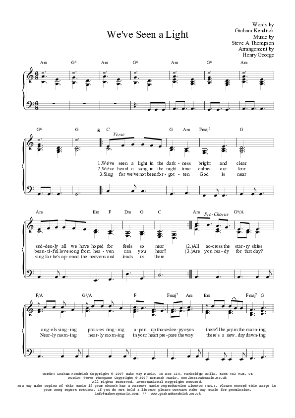 We've Seen A Light Piano/Vocal (Graham Kendrick)