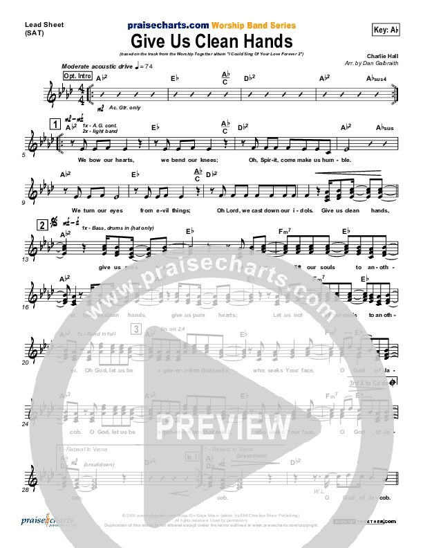 Give Us Clean Hands Lead Sheet (SAT) (Charlie Hall)