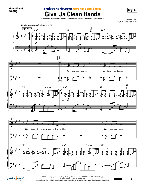 Give Us Clean Hands Piano/Vocal (SATB) (Charlie Hall)