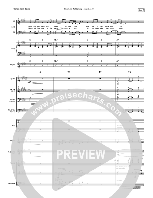 Here I Am To Worship (with Call) Conductor's Score (Hillsong Worship)