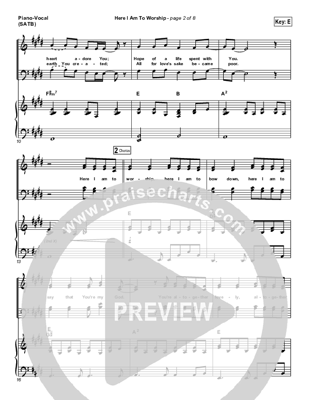 Here I Am To Worship (with Call) Piano/Vocal & Lead (Hillsong Worship)