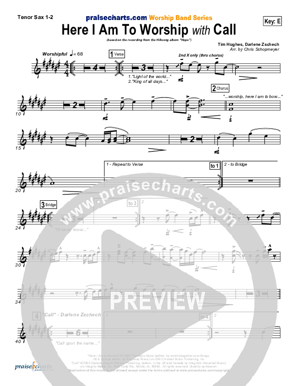 Here I Am To Worship (with Call) Tenor Sax 1/2 (Hillsong Worship)