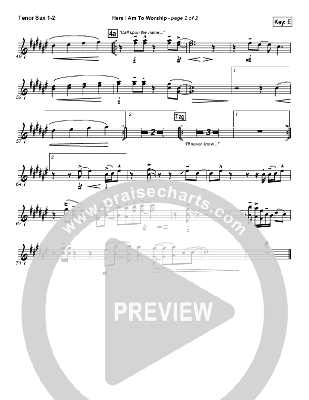 Here I Am To Worship (with Call) Tenor Sax 1/2 (Hillsong Worship)