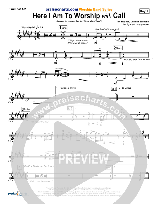 Here I Am To Worship (with Call) Trumpet Sheet Music PDF (Hillsong