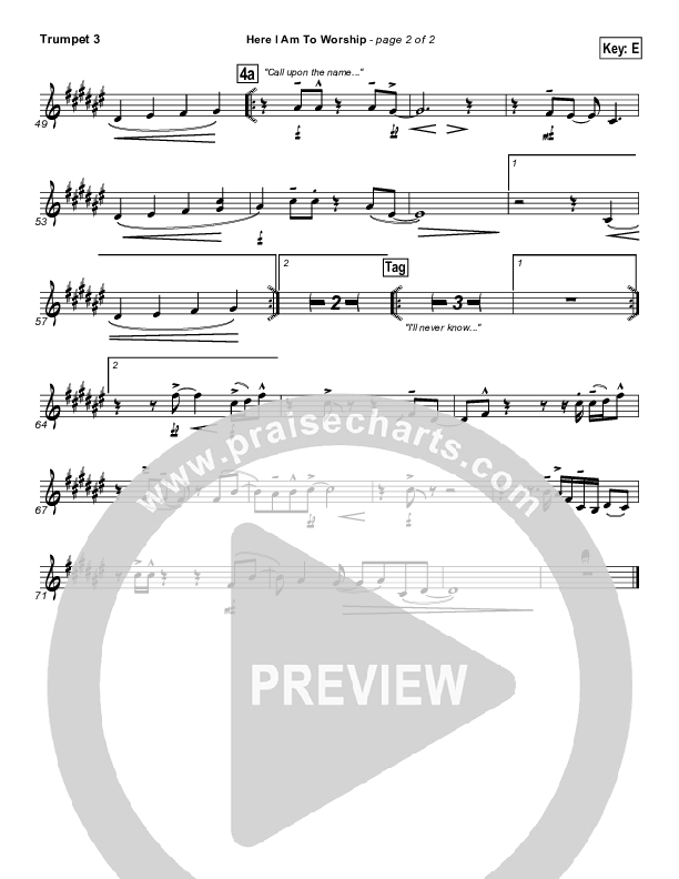 Here I Am To Worship (with Call) Trumpet 3 (Hillsong Worship)