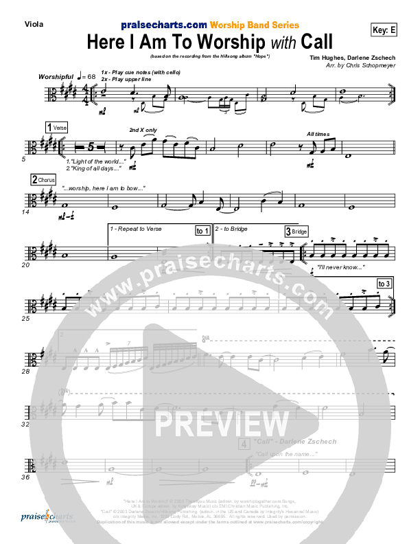 Here I Am To Worship (with Call) Viola (Hillsong Worship)