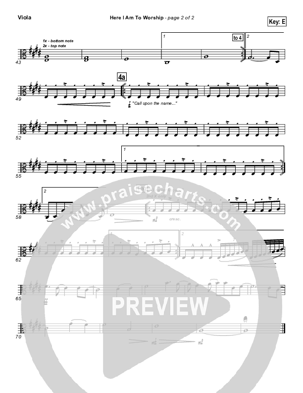 Here I Am To Worship (with Call) Viola (Hillsong Worship)