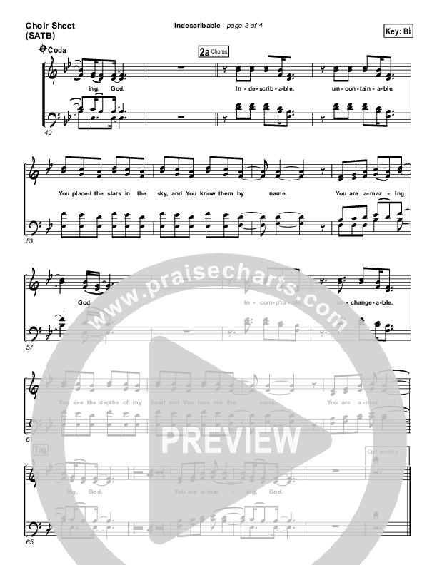 Indescribable Choir Sheet (SATB) (Chris Tomlin / Passion)