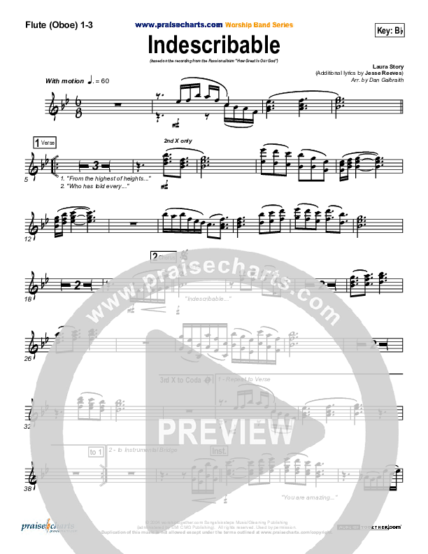 Indescribable Flute/Oboe 1/2/3 (Chris Tomlin / Passion)