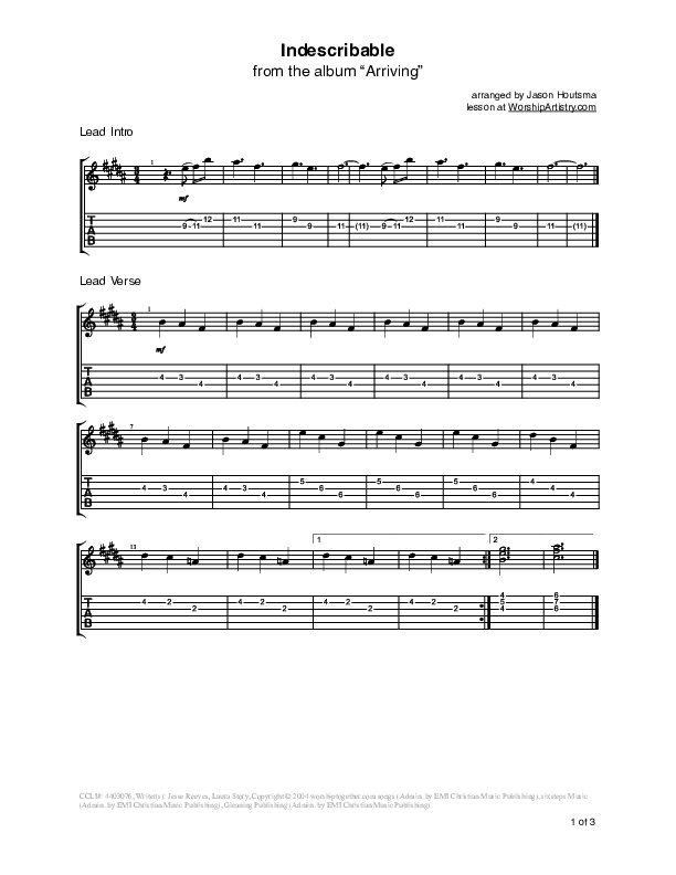 Indescribable Guitar Tab (Chris Tomlin / Passion)