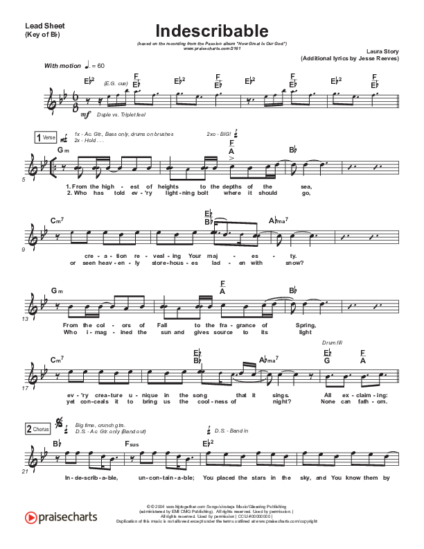 Indescribable Lead Sheet (Melody) (Chris Tomlin / Passion)