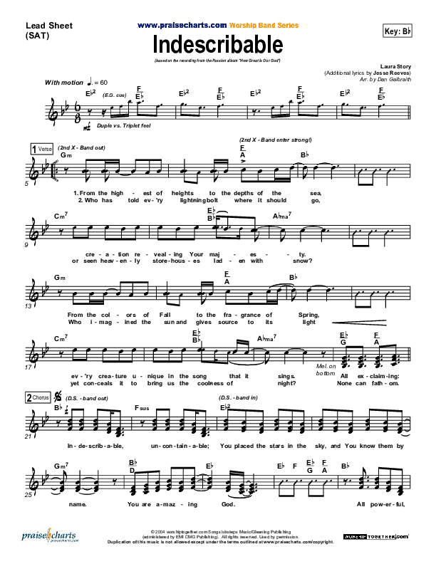 Indescribable Lead Sheet (SAT) (Chris Tomlin / Passion)