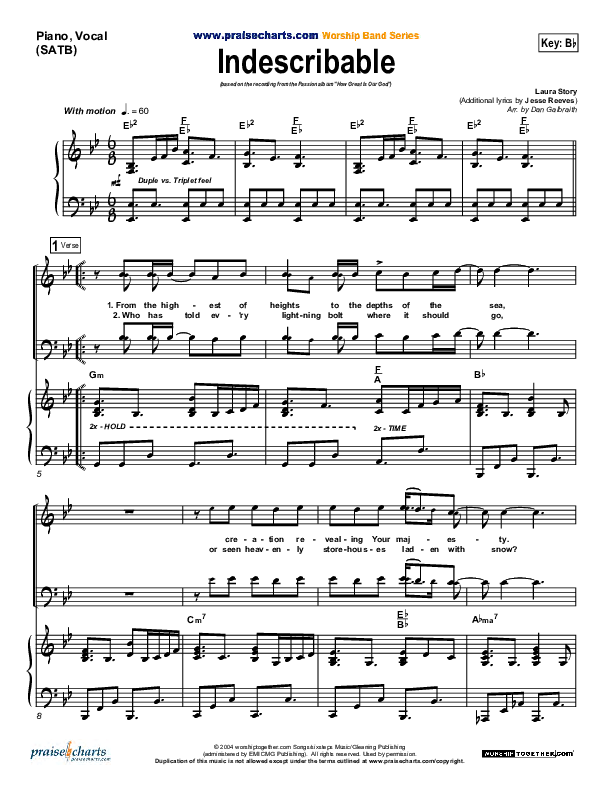 Indescribable Piano/Vocal (SATB) (Chris Tomlin / Passion)