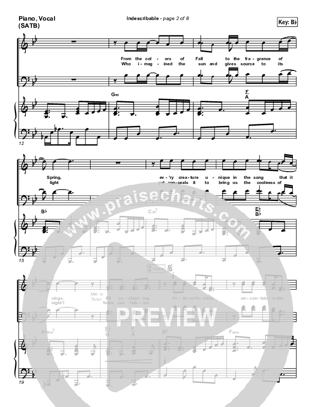 Indescribable Piano/Vocal (SATB) (Chris Tomlin / Passion)
