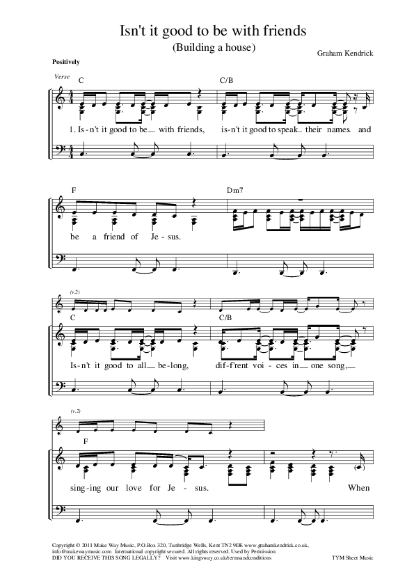 Isn't It Good To Be With Friends (Building A House) Piano/Vocal (Graham Kendrick)