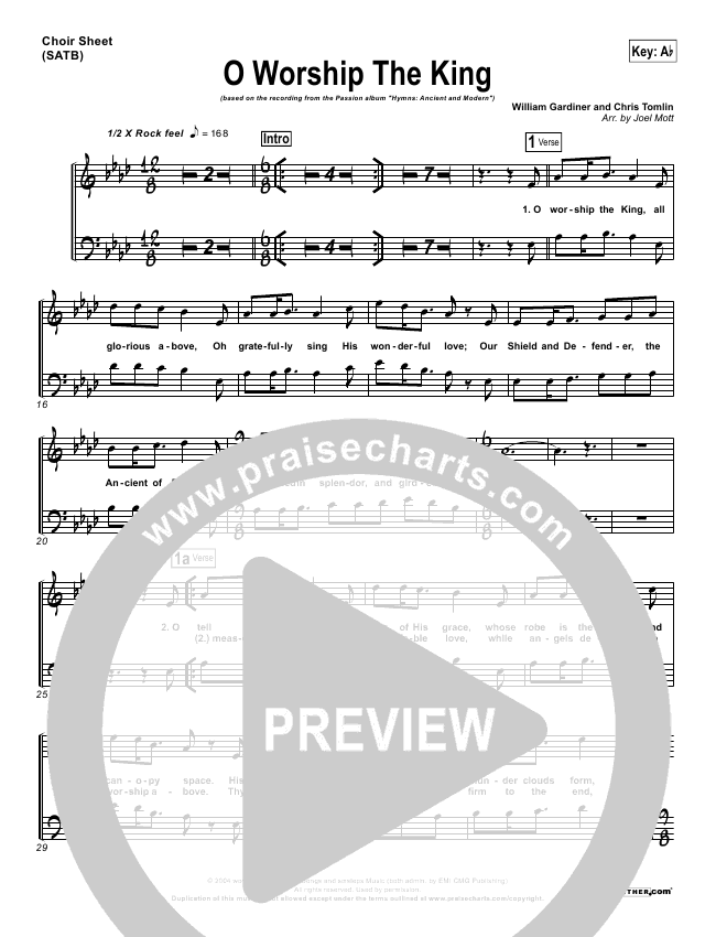 O Worship The King Choir Sheet Satb Chris Tomlin Passion Praisecharts D7 our shield and defender, the ancient of. praisecharts