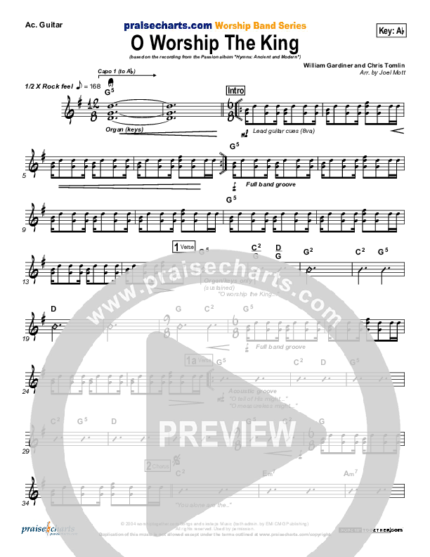 O Worship The King Acoustic Guitar (Chris Tomlin / Passion)