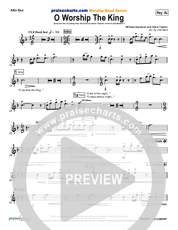 O Worship The King Alto Sax (Chris Tomlin / Passion)