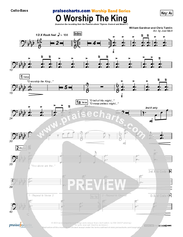 O Worship The King Cello/Bass (Chris Tomlin / Passion)