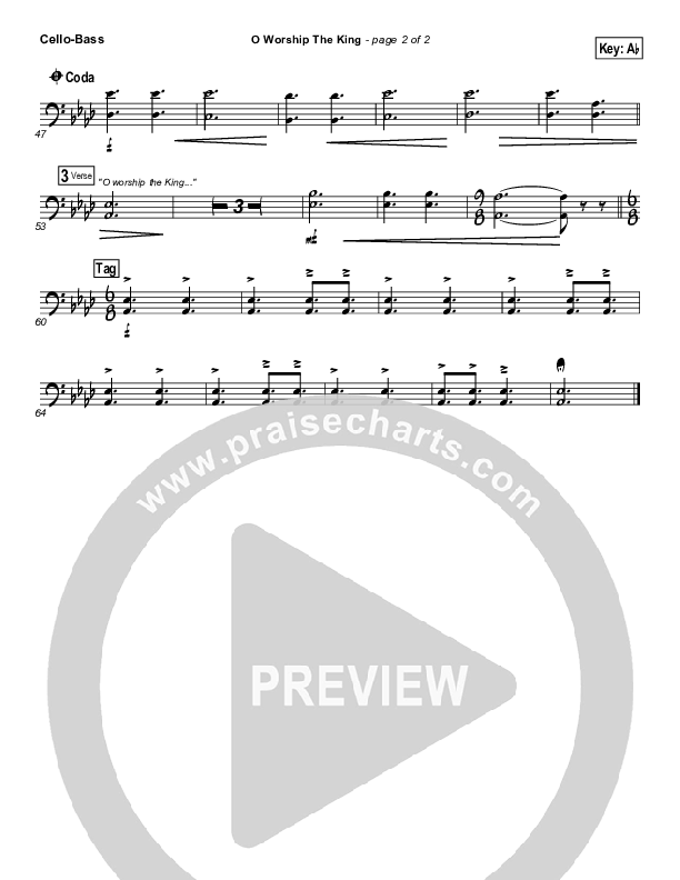 O Worship The King Cello/Bass (Chris Tomlin / Passion)