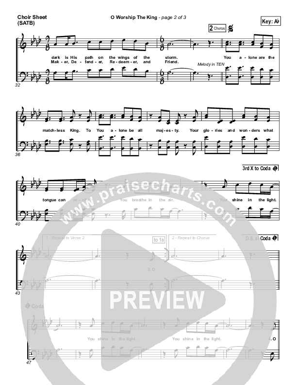 O Worship The King Choir Sheet (SATB) (Chris Tomlin / Passion)