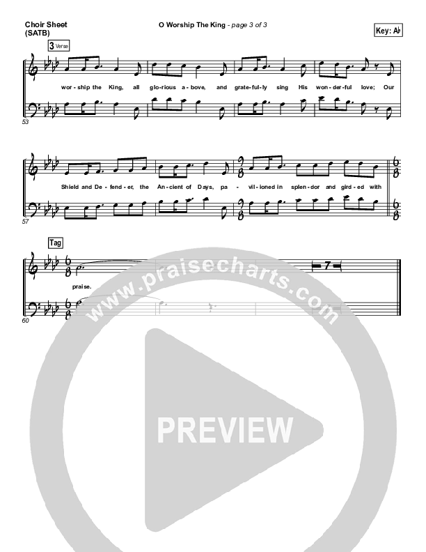 O Worship The King Choir Sheet (SATB) (Chris Tomlin / Passion)