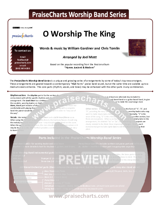 O Worship The King Cover Sheet (Chris Tomlin / Passion)