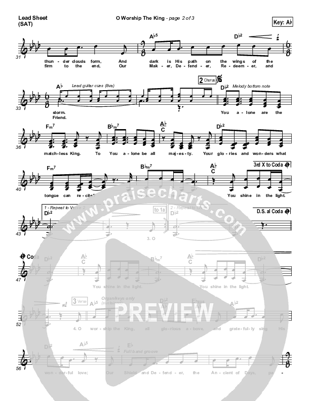 O Worship The King Lead Sheet (Chris Tomlin / Passion)