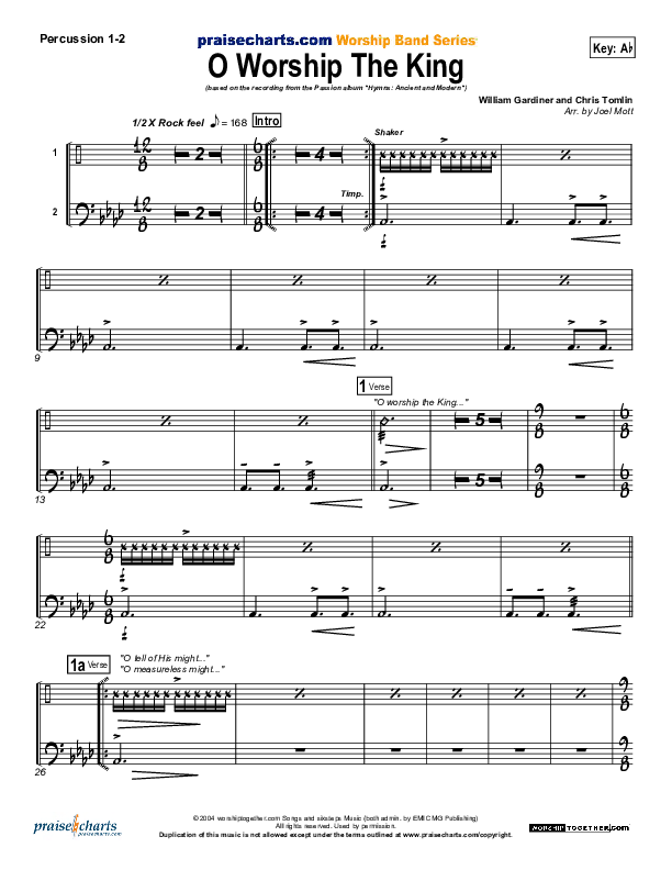 O Worship The King Percussion (Chris Tomlin / Passion)