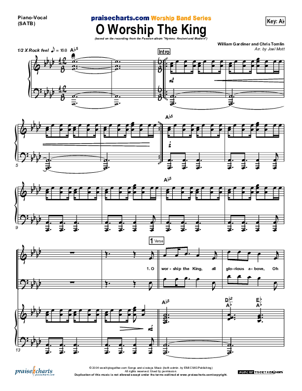 O Worship The King Piano/Vocal (Chris Tomlin / Passion)