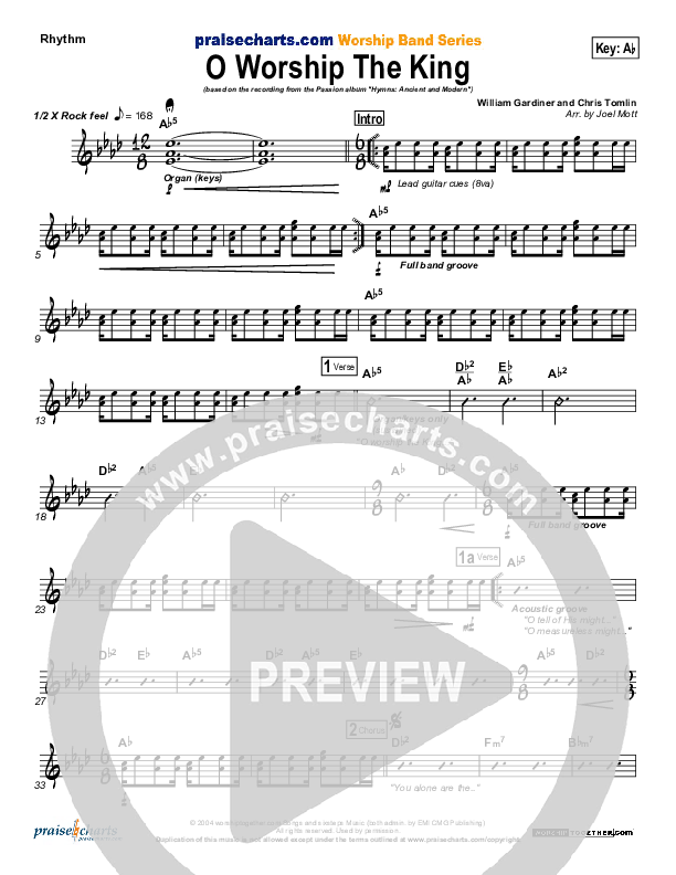 O Worship The King Rhythm Chart (Chris Tomlin / Passion)