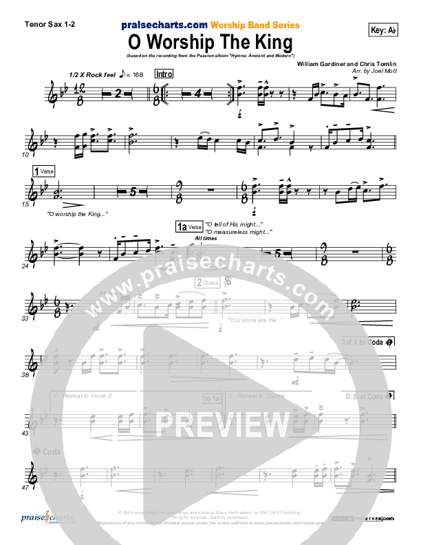 O Worship The King Tenor Sax 1/2 (Chris Tomlin / Passion)