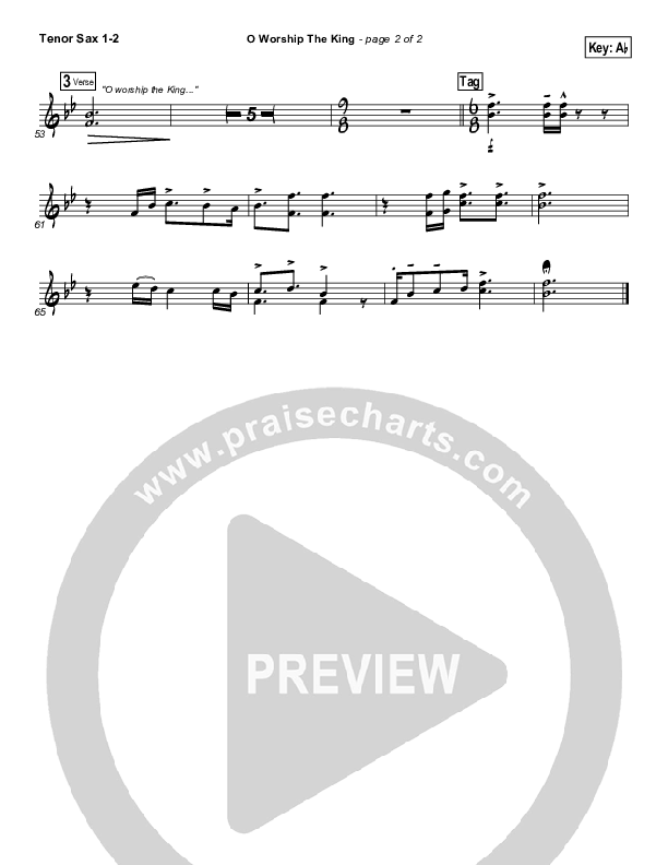 O Worship The King Tenor Sax 1/2 (Chris Tomlin / Passion)