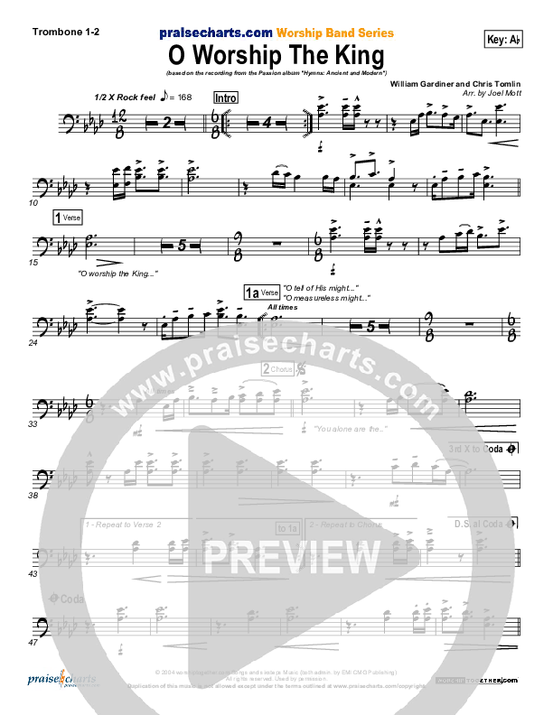 O Worship The King Trombone 1/2 (Chris Tomlin / Passion)